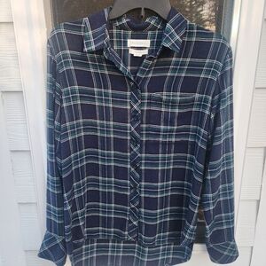 XXS Treasure & Bond Blue and Green Plaid Boyfriend   Shirt